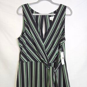 Premier Amour Striped Sleeveless Tie Front Jumpsuit, Black Green White, 16 New